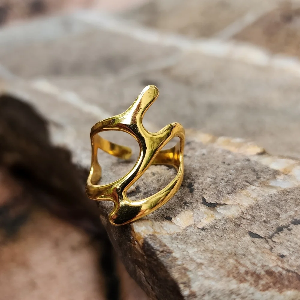 Hypoallergenic 18K Gold Plated Teardrop Adjustable Ring Jewelery